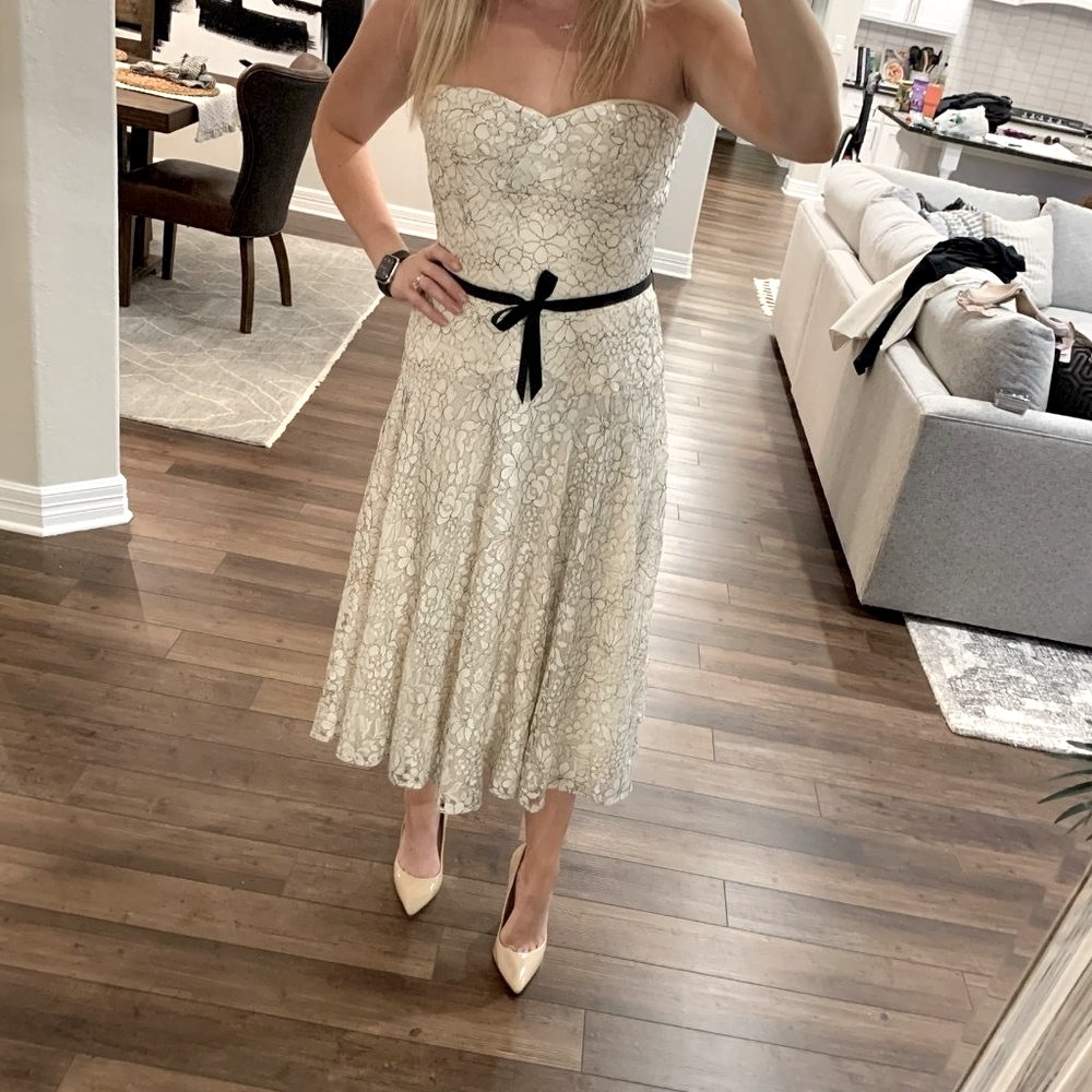 Vintage White Lace Strapless Formal Dress